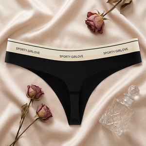 Women's Black Ice Silk <b>Seamless</b> <b>Thong</b> Panties Solid Ultra-thin Low-Rise T-back <b>Thong</b> Quick Dry Comfortable Yoga Underwear - Product Image 2
