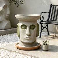 Pot de fleurs décoratif en résine fait main, tête de Moaï de l'île de Pâques peinte à la main, effet pierre rétro, statue, ornement de jardin