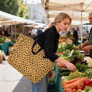 Custom Yellow Polka Dot <b>Canvas</b> <b>Tote</b> Bag Double Handle Large 32L Reusable Shopping Bag Wholesale - Product Image 5