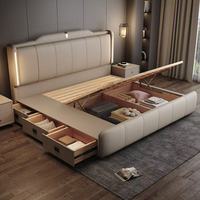 Ensemble de lit moderne et économique pour chambre à coucher, rembourré, en cuir, double, 180*200, cadre de lit, lit king size, lit queen size, élégant, avec rangement