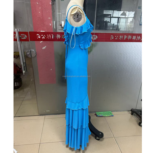 <span class=keywords><strong>Robe</strong></span> maxi à volants à plusieurs niveaux bleu clair personnalisée pour femmes Robes fendues Femmes - Product Image 6