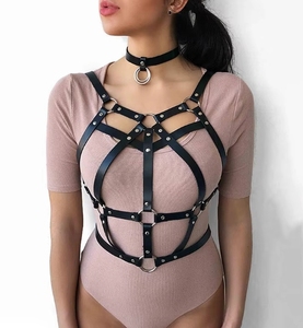 Lingerie d'été Sexy pour femmes jarretière creuse ouverte ceinture de poitrine harnais en cuir PU équipement de Bondage de la Collection - Product Image 5