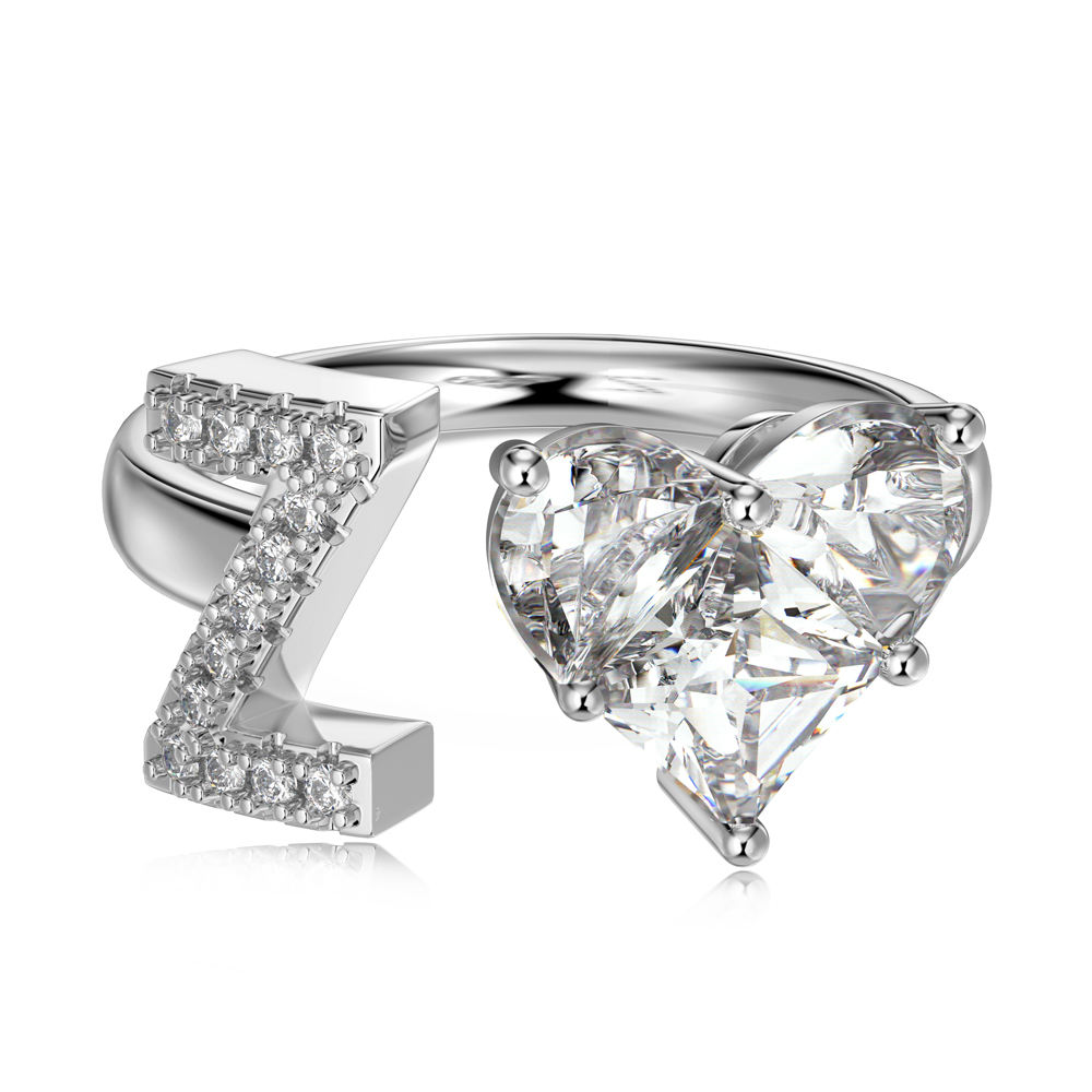 Dylam 925 Sterling Silver Heart Initial Z Ring for Women A-Z 26 - Main Image