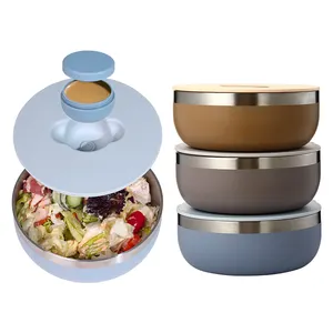 Salad Bowl Fruits Double Wall Insulated 304 Stainless Steel Non-Slip Salad Bowls Stainless Steel Mixing Bowls with Lids