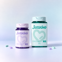 Flacon pharmaceutique en PET à bouchon rabattable pour gélules et pilules, idéal pour le stockage de vitamines, compléments et poudres.
