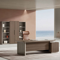 Bureau de direction contemporain en forme de L, mobilier de bureau haut de gamme, table de direction avec tiroir verrouillable et gestion des câbles