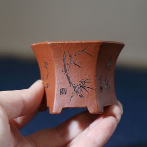 Maceta hexagonal de arcilla púrpura para bonsái, macetas miniatura hechas a mano y grabadas para plantas pequeñas - Product Image 3