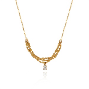 Collar de Cadena con Eslabones Delicados, Chapado en Oro, Acero Inoxidable, con Colgante de Zirconia, Gargantilla para Mujer - Product Image 1