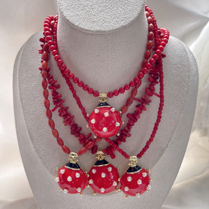 Estate spiaggia naturale gioiello di pietra preziosa di bambù rosso <span class=keywords><strong>collana</strong></span> di corallo <span class=keywords><strong>con</strong></span> <span class=keywords><strong>coccinella</strong></span> ciondolo regalo fortunato bohémien per le donne - Product Image 1