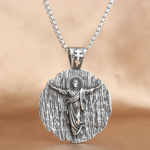 Stainless Steel Round Pendant With Jesus Christ Design Unisex Necklace 231065 - Product Image 1