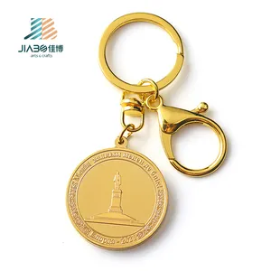 Customised Logo Gold Plated Coin Souvenir Keyring Metallic Enamel Keychain With Custom Accessories