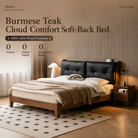 Lit double moderne rechargeable de 1,8 m, design éco-responsable, plateforme en teck du Myanmar, revêtement en cuir souple pour chambre principale