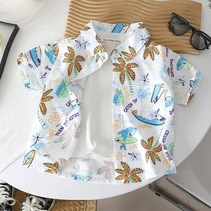 Nouvelle chemise d'été imprimée à manches courtes, motif floral camouflage, style rétro unique et magnifique de Hong Kong, col pointu, vert pour garçons - Product Image 3