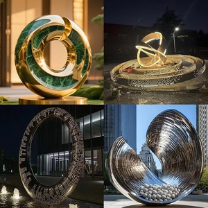 Escultura de Anillo de Acero Inoxidable Personalizada, Superficie de Espejo Abstracta, Escena Acuática Luminosa, Proyectos Comerciales para Exteriores, Entrada, Piso - Product Image 4