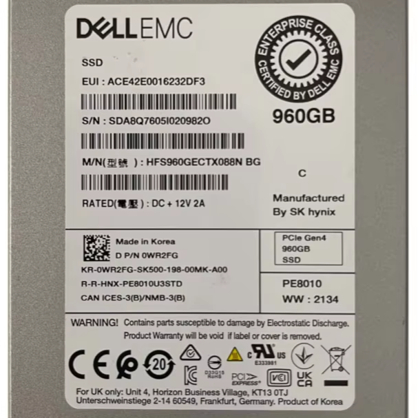 Original Genuine Hot-Swappable Internal New 960GB SATA SSD Server Workstation 6Gbps 512e 2.5-Inch Read-Intensive