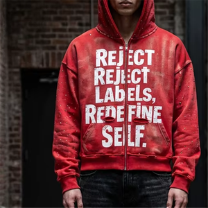 Sudadera con Capucha de Alta Calidad, Personalizada con Pedrería, <span class=keywords><strong>100</strong></span>% Algodón, Talla Grande, con Cierre, Estilo Urbano, Felpa Francesa, Informal, para Hombre - Product Image 2