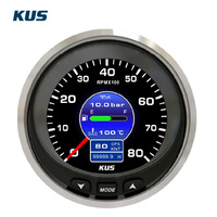 KUS 100mm 12v/24v 4in1 LCD Pengukur Tekanan Oli, Temperatur Air, Tachometer, dan Pengukur Bahan Bakar untuk Genset Kapal
