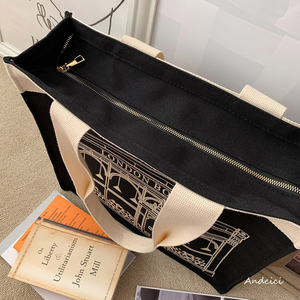 定制商标印花可重复使用提手购物棉质提袋环保拉链帆布包，带内袋 - Product Image 2