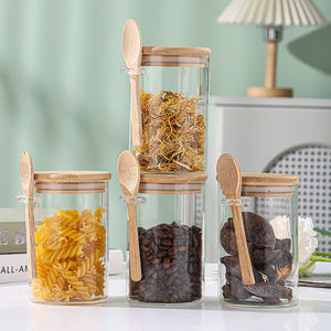 Pot en verre de 450 ml, accessoires de cuisine, réservoir de stockage hermétique en borosilicate, contenants en verre biodégradables pour aliments avec couvercle en bambou et cuillère - Product Image 5
