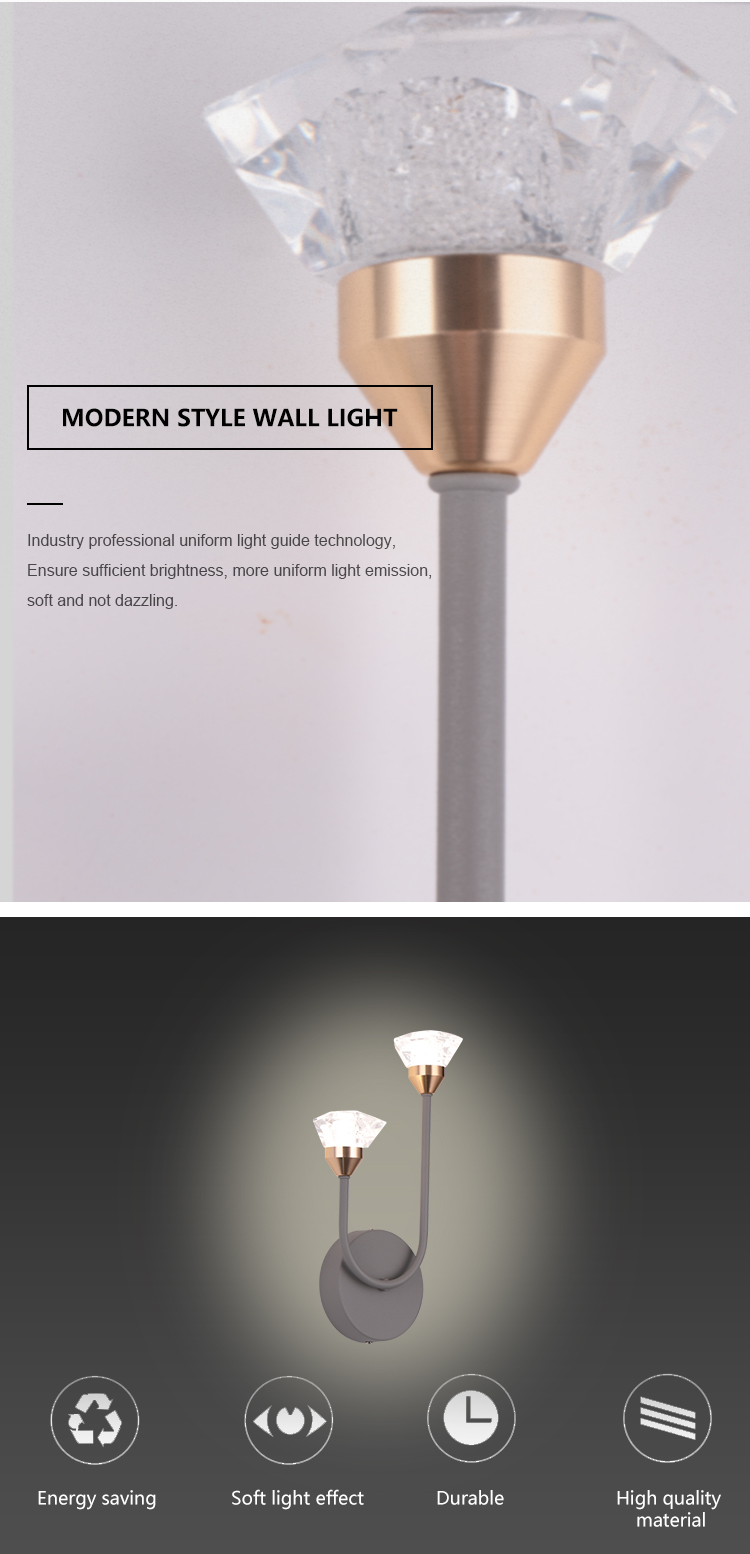 Simple Style 4W 2Arms Decoration Office Living Room Bedroom Indoor LED Wall Lamp