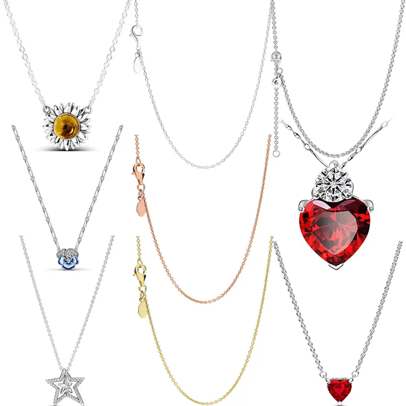 Nuovo 925 Sterling Silver giallo margherita rosso cuore blu fiori scintillante stella ciondoli collana pendente per le donne gioielli che fanno regalo