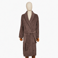 Robe en tissu éponge de coton à col châle marron pour spa et maison, vêtements de détente à manches longues pour femmes, directement de l'usine