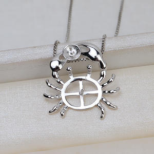 S925 <b>Silver</b> Button <b>Bead</b> Double <b>Bead</b> Pendant Crab Design 13-15 Pearl Empty Tray Hand Inlaid DIY Accessories Clasp Connector 2691 - Product Image 1