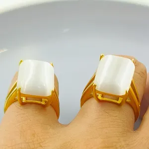 USENSET Big Natural Stone Rings New fashion jewelry 18K gold plated square ring elegant women's daily work accessories