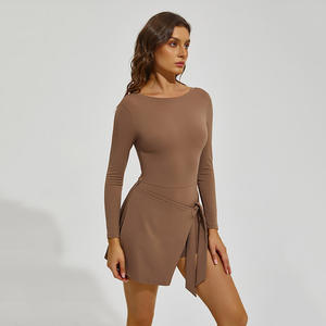 فستان تنس نسائي بأكمام طويلة مدمج في شورت جولف فستان تنس رياضي - Product Image 6