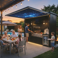 Cuisine extérieure modulaire multifonctionnelle moderne de grande taille avec finition laquée, évier à commande à distance et crédence