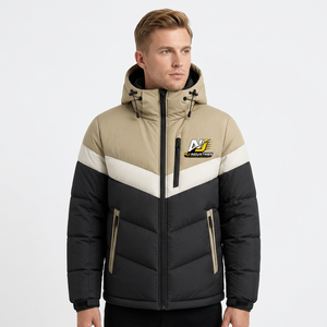 Chaqueta Acolchada con Capucha para Hombre, Diseño Color Block, Cortavientos, Deportiva, Cierre de Cremallera, Relleno Grueso de Poliéster - Product Image 2