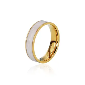 Blue And White Oil Drop Painted Stainless Steel Craft Ring 18K Gold Plated Simple Index Finger Ring For Women