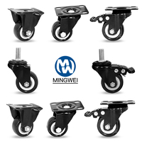 MW Vente en gros Fabrication chinoise1.5 "2" 2.5 "3" Plaque supérieure Tige filetée Noir Roues légères Roulette de frein pivotante