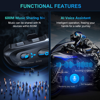 Auriculares Inalámbricos D3X de Plástico ABS Económicos, Casco con Intercomunicador BT5.4 de 600M, Altavoz para Motocicleta con 20H de Reproducción