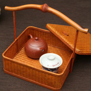 Large Lacquered Bamboo Official Hat square Basket