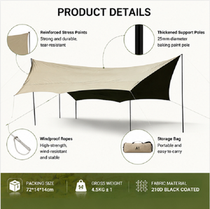 Reliable Factory for Camping Tarp 210D Oxford Custom Size Black Coating Sunshade <b>Canopy</b> ATTM-1 Cold Titanium Black Glue Enhances - Product Image 6