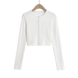 <span class=keywords><strong>Cárdigan</strong></span> Corto de Punto Casual de Manga Larga con Cuello Redondo, Estilo Europeo y Americano, Nuevo para Verano - Product Image 5