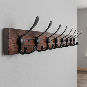 Wooden Wall Mounted Coat Rack with <b>8</b> Cast <b>Iron</b> Hooks Modern Style for Bathroom or Walls Clothing Organizer - Product Image 4