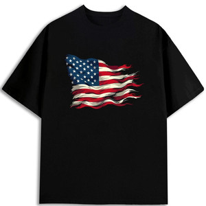 Camiseta de Hombre con Diseño de Bandera Americana, 180 g/m², 100% Algodón, Corte Regular, Cuello Redondo - Product Image 1