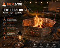 Fabricant de foyers extérieurs en métal sur mesure, foyer extérieur hexagonal de 70 cm, anneau de feu en acier découpé au laser, OEM ODM pour le camping