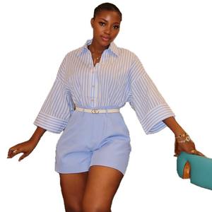 Camicetta da Donna Europea e Americana Autunno 2025, Nuovo Stile Dolce e Fresco, a Righe con Bottoni, in Poliestere, Ampia con Maniche a <span class=keywords><strong>Tre</strong></span> <span class=keywords><strong>Quarti</strong></span> - Product Image 5