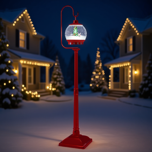 Lanterne de rue musicale de Noël festive, 68 pouces, rouge, avec globe à neige LED, éclairage extérieur pour les fêtes - Product Image 2