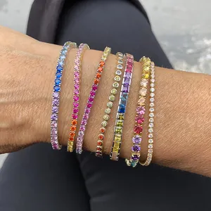 Meglio vendere 18K placcato oro bianco moda 925 argento Sterling arcobaleno 3A Cz pietra diamante bracciali a catena Tennis