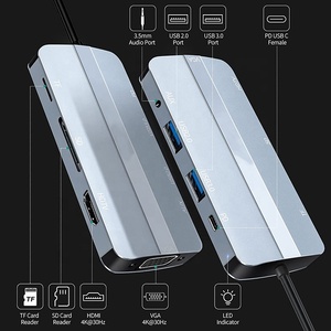 OEM de fábrica 8 en 1 multipuerto concentrador de 3,0 <span class=keywords><strong>USB</strong></span> <span class=keywords><strong>C</strong></span> tipo <span class=keywords><strong>C</strong></span> a 4K HD HDMI <span class=keywords><strong>VGA</strong></span> <span class=keywords><strong>USB</strong></span> adaptador de concentrador de estación de acoplamiento para ordenador portátil - Product Image 2