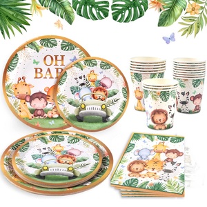 Nouveau dessin animé <span class=keywords><strong>Jungle</strong></span> Animal thème anniversaire assiettes en papier et nappe décorations de vaisselle pour enfants pour les fêtes de douche de bébé - Product Image 2