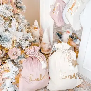 Wholesale Custom Large Santa Sack Drawstring Blank Sublimation Velvet Christmas Gift Bag