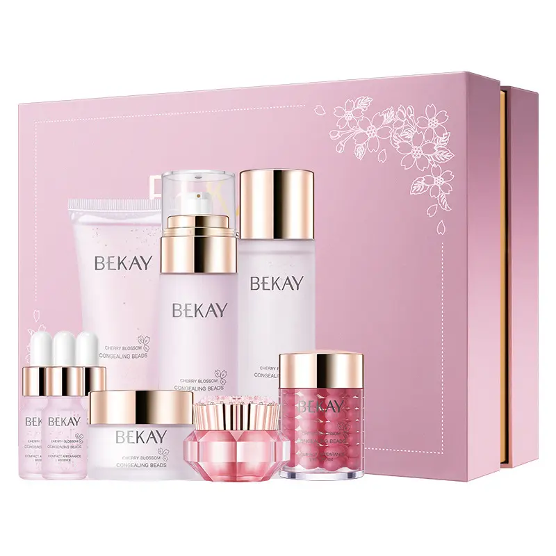 Private Label Beleza Smoothing Hidratante Anti-envelhecimento Clareamento Rosa Cleanser Rosto Serum Sakura Skin care set