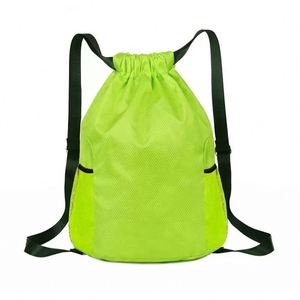 Sac à dos à cordon avec poche avant zippée, sac à dos Ripstop à cordon de serrage, poches latérales en maille, bretelles réglables, léger et décontracté - Product Image 6