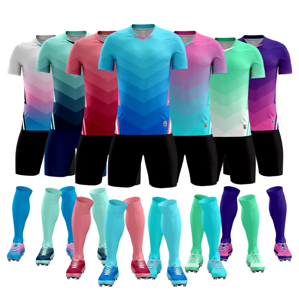 Custom Team Uniform/Voetbal Uniform Voor Mannen Volledige Dye Sublimatie Uniform Sanitaire Slijtage Streep Voetbal Slijtage Brazilië