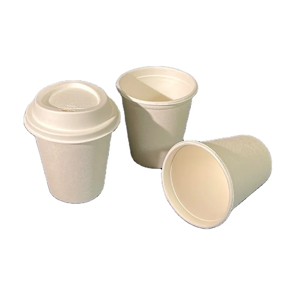 O que é produto bagaço Copos de papel de café com tampas de polpa de cana-de-açúcar logotipo personalizado Copo de papel descartável biodegradável bagaço